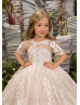 Ivory Lace Tulle Flower Girl Dress With Blush Pink Lining